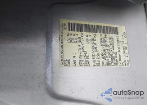 2010 Nissan Pathfinder S Fe+ z USA, uszkodzony, nr VIN 5N1AR1NN1AC625992